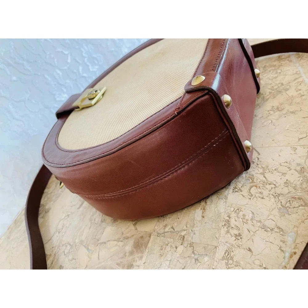 Vtg Etienne Aigner tweed natural/brown round/circle handbag/crossbody/ - Picture 7 of 9